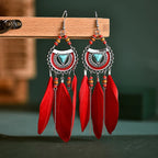 White Semicircle Long Feather Tassel Ladies Earrings