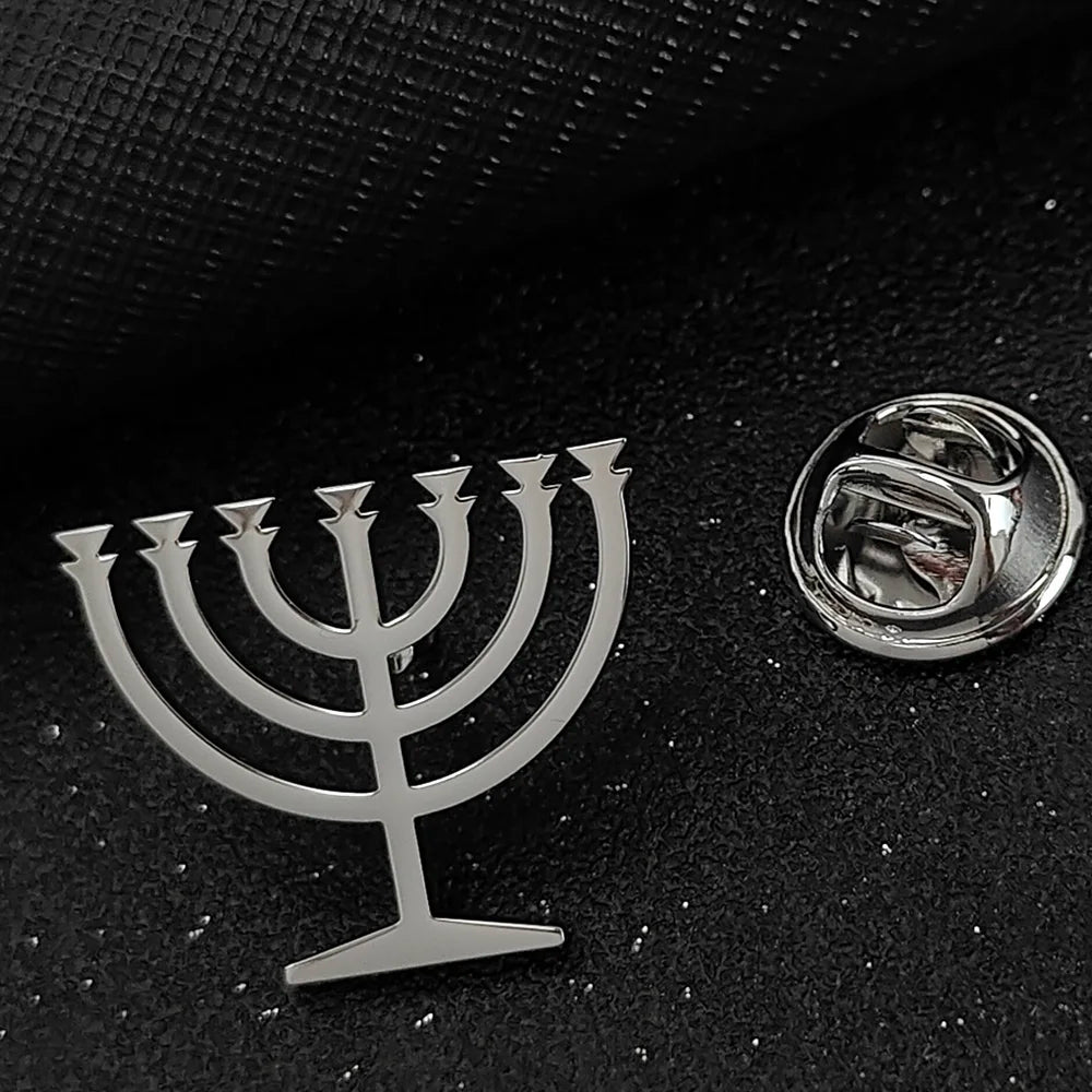 Jewish menorah men's brooch stainless steel lapel pin