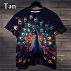 3D Peacock Feather Pattern Casual T-shirt