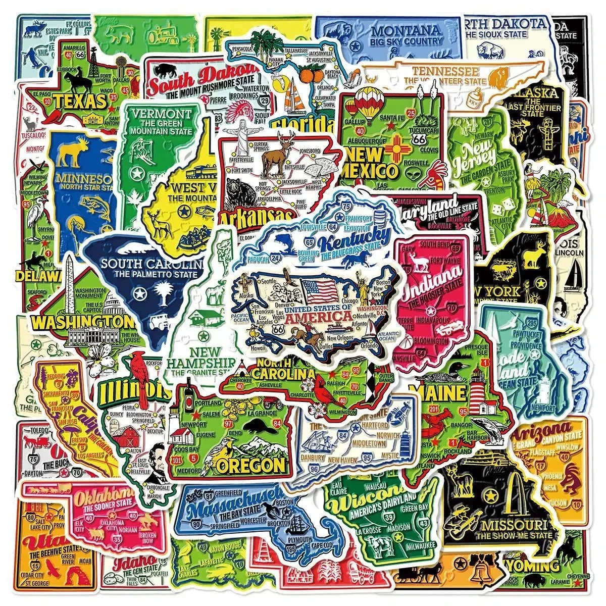 50Pcs United States Travel City Map Stickers
