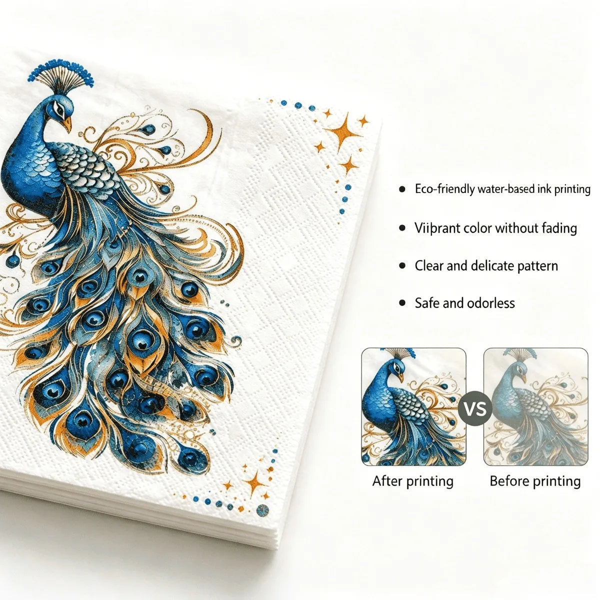 Vintage Blue Peacock Printed Napkins