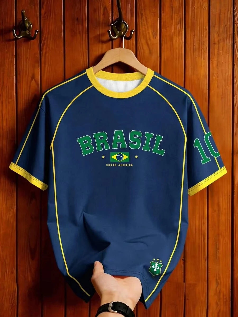 Brazil Football Jersey Retro Print Tee