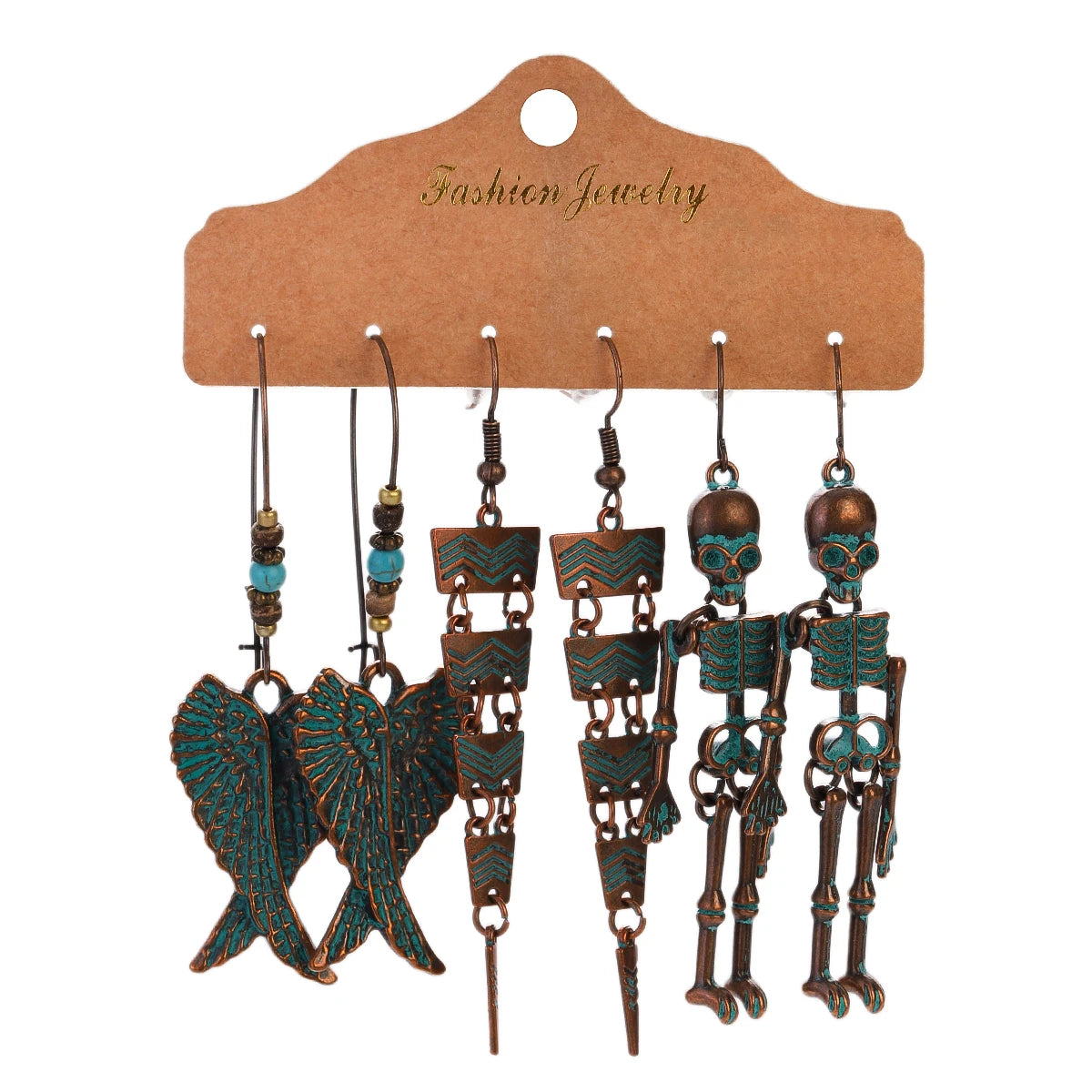 Vintage Bronze Irregular Geometric Triangle Arrow Tassel Dangle Earrings