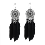 TopHanqi Bohemian Hollow Dream Catcher Leaf Feather Earrings