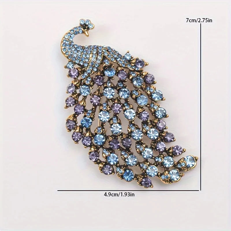 Vintage Crystal Peacock Brooch