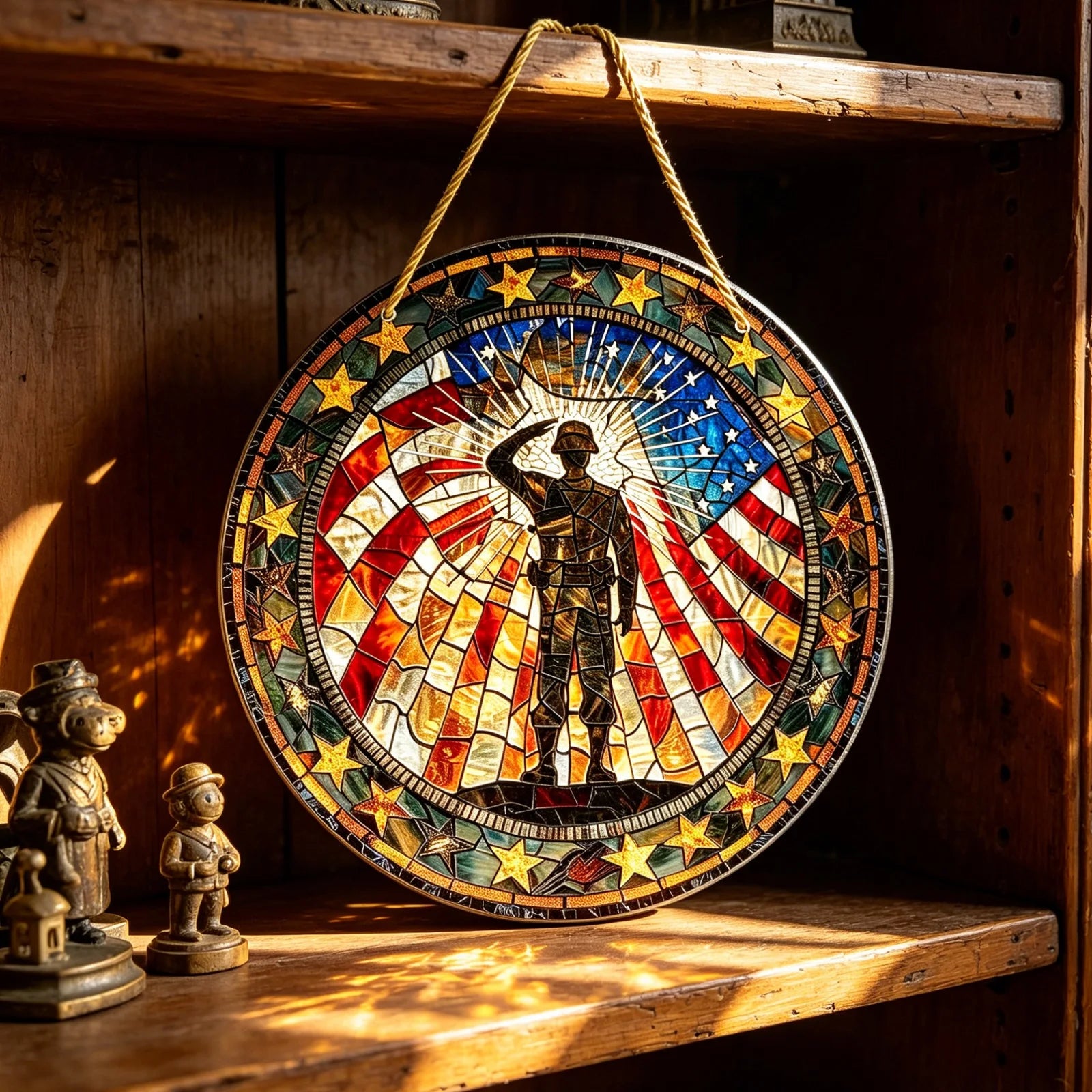 USA Flag Suncatcher Patriotic 2D Flat Soldier