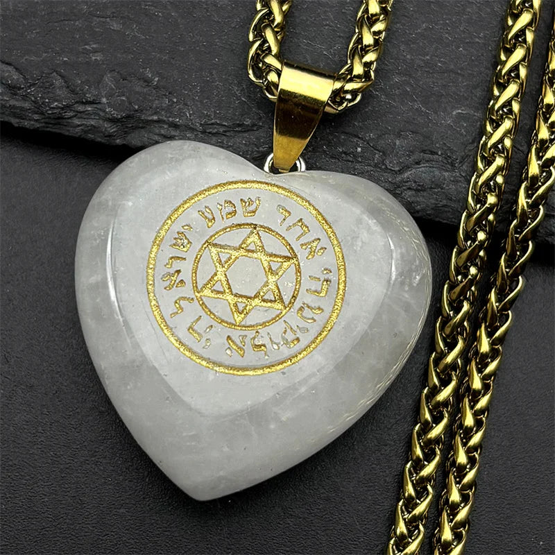 Pink Love Heart Crystal Hebrew Star of David Pendant Necklace