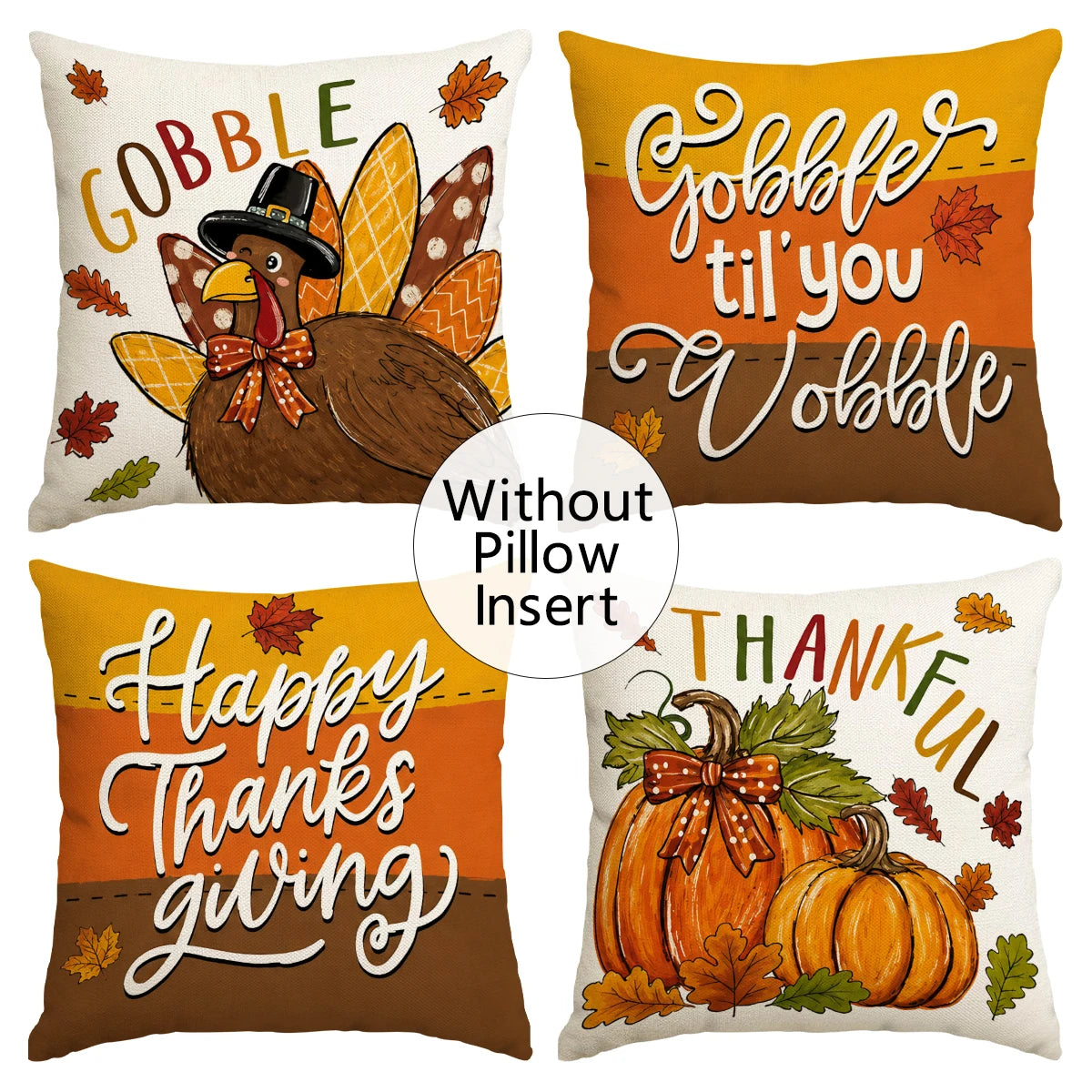 4pcs Autumn Thanksgiving Pillow Cover