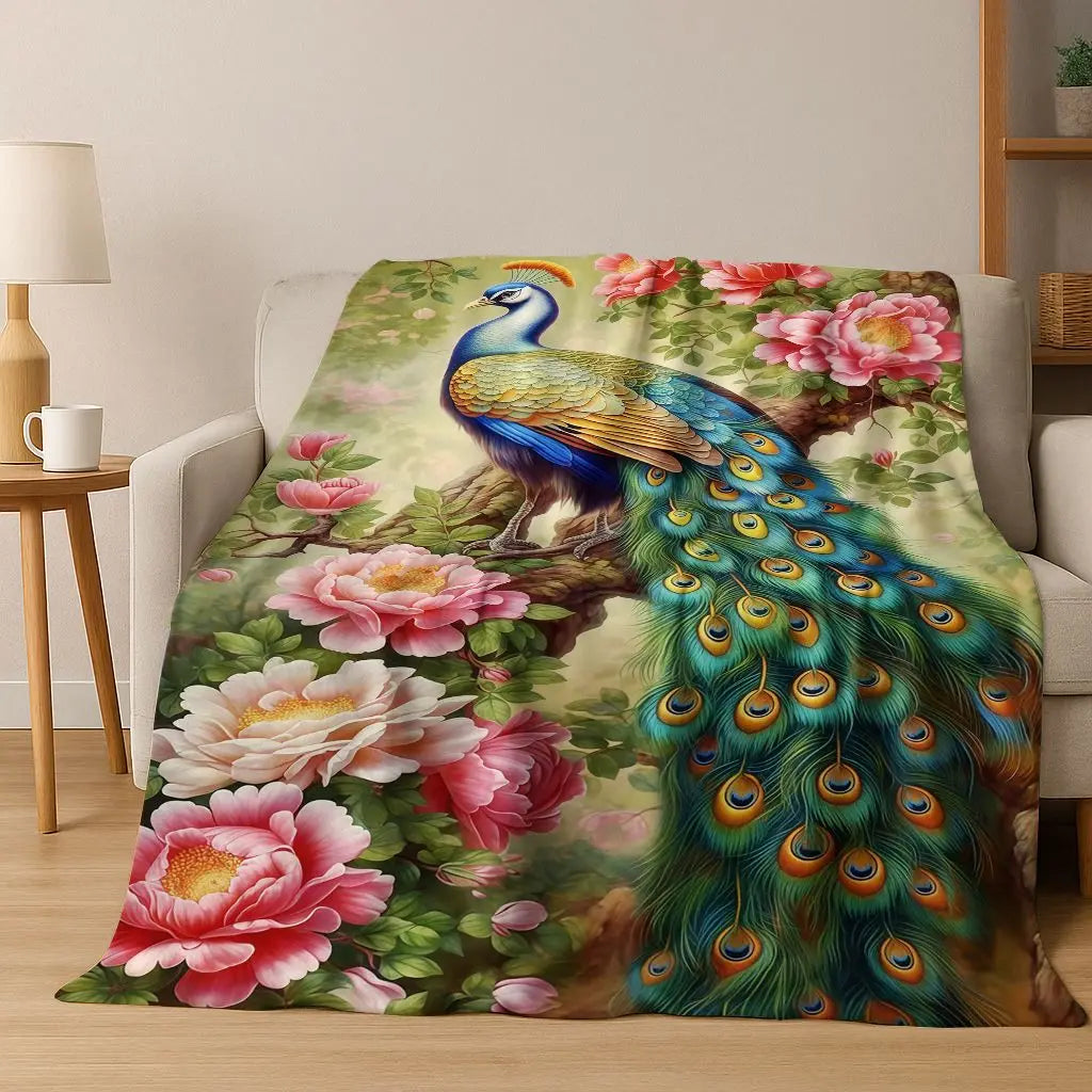 3D Colorful Peacock Birds Dream Flannel Blanket