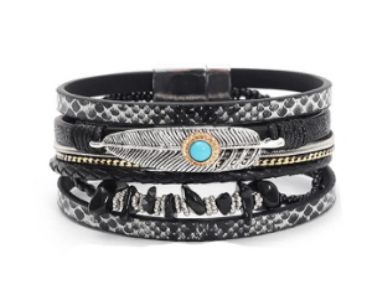 4Piece Jewelry: Woven Choker, Braided Bracelet, Feather Hairpin, Tassel Earrings - Tribal Boho