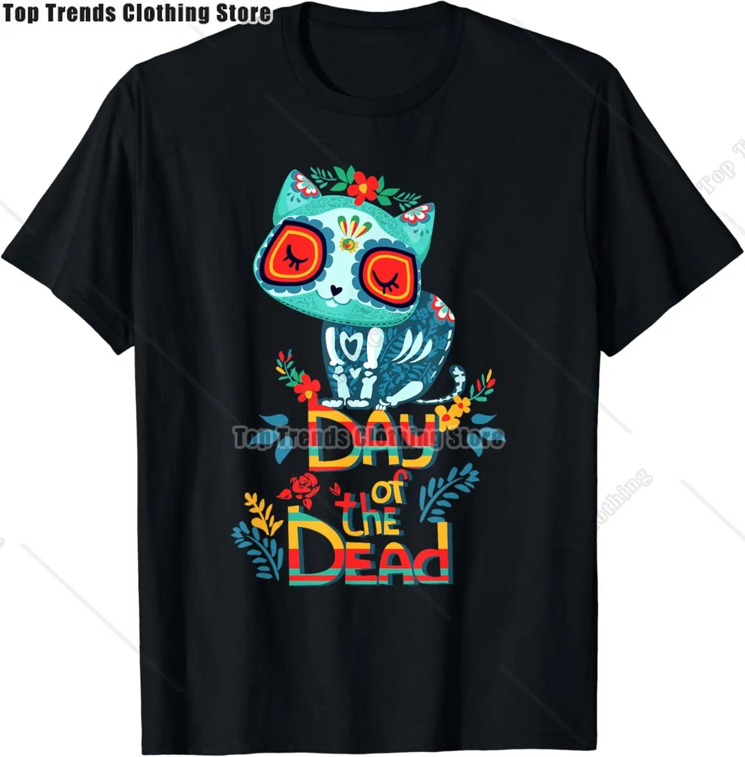 Cute Sugar Skull Cat Dia De Los Muertos Day of The Dead T-Shirt Mexican