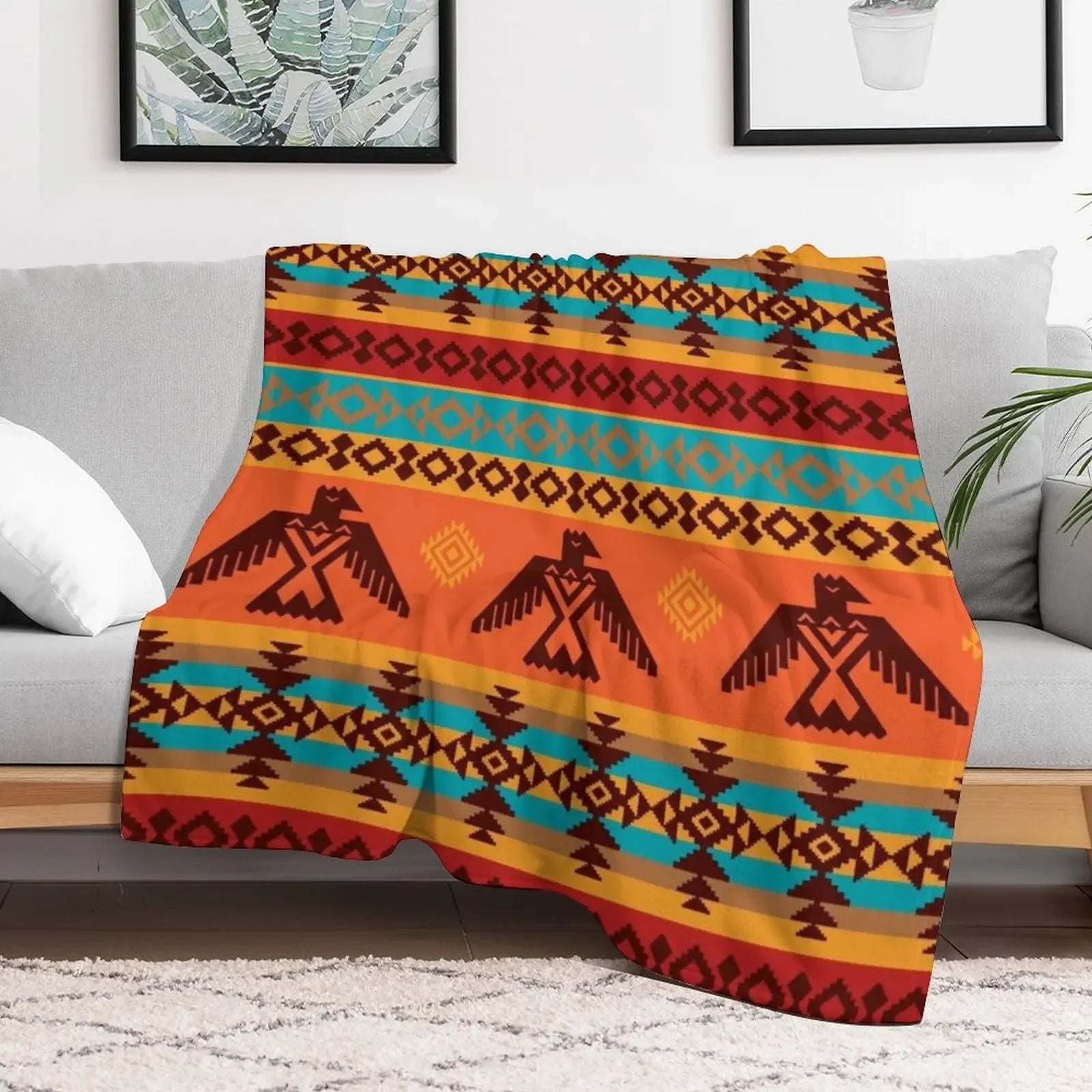 Native American Indian Thunderbird Pattern Throw Blanket