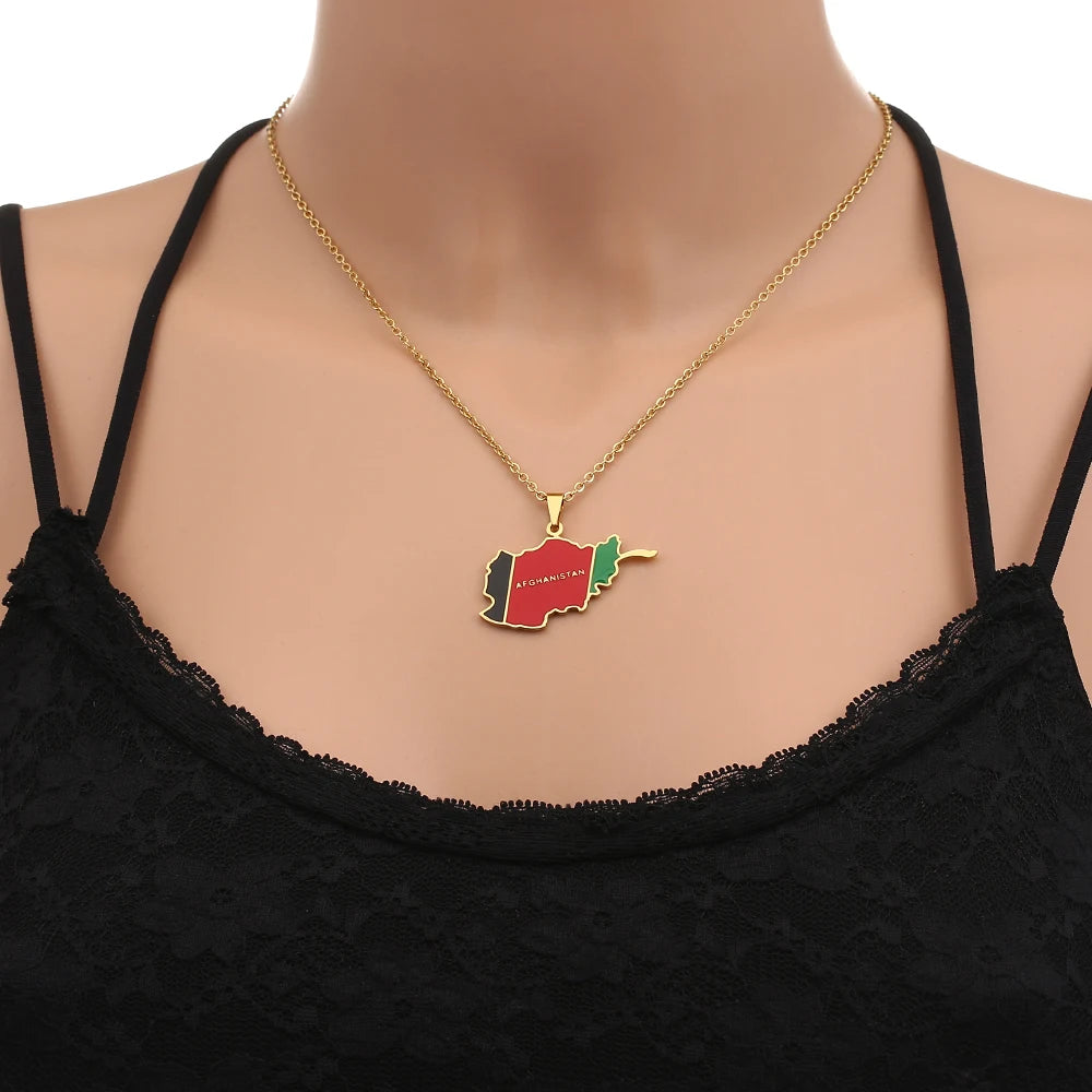 Afghanistan Map Flag Pendant Necklace