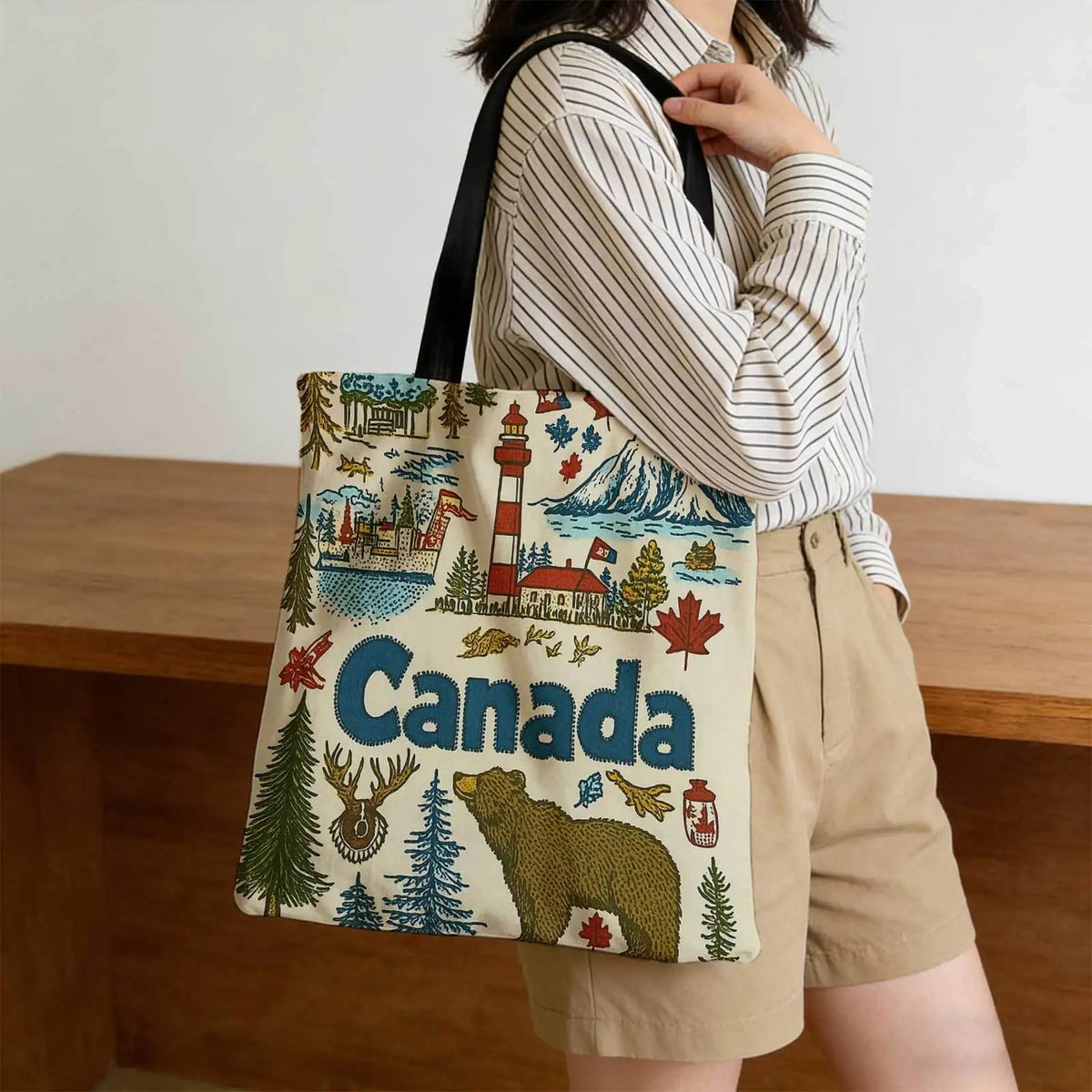 1pc Canada Lighthouse Moose Tote Bag