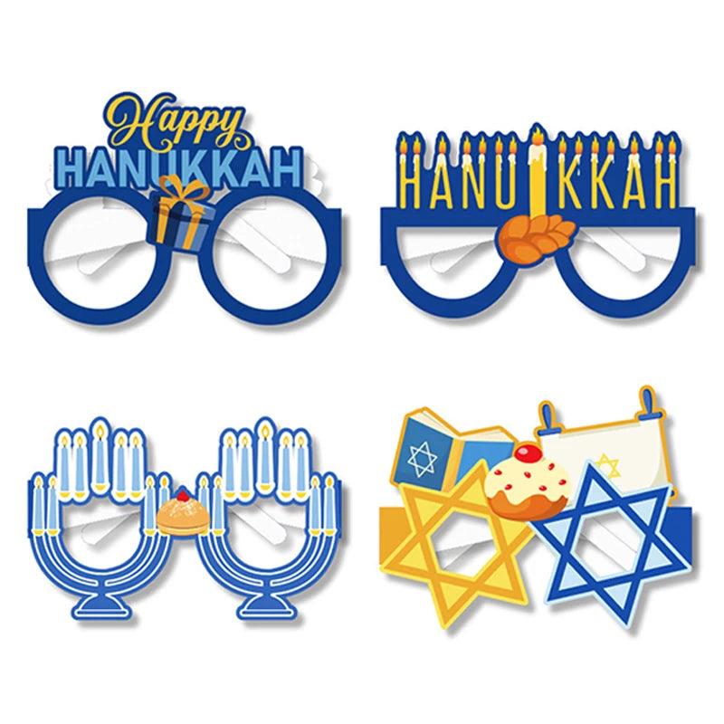 8PCS Hanukkah Themed Cardboard Glasses Hanukkah Party Decorations