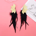 Brown Blue Feather Tassel Earrings