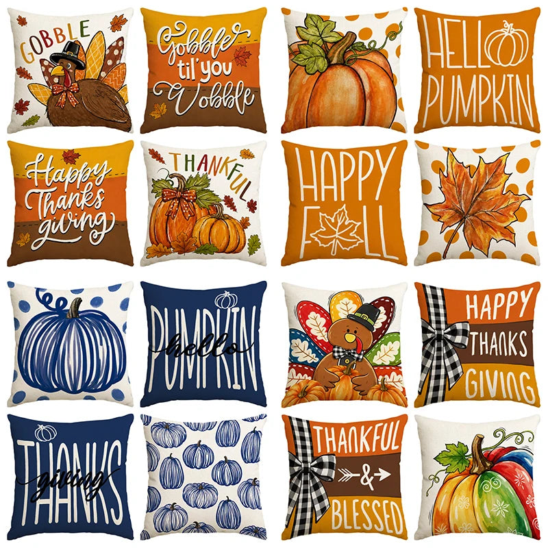 4pcs Autumn Thanksgiving Pillow Cover