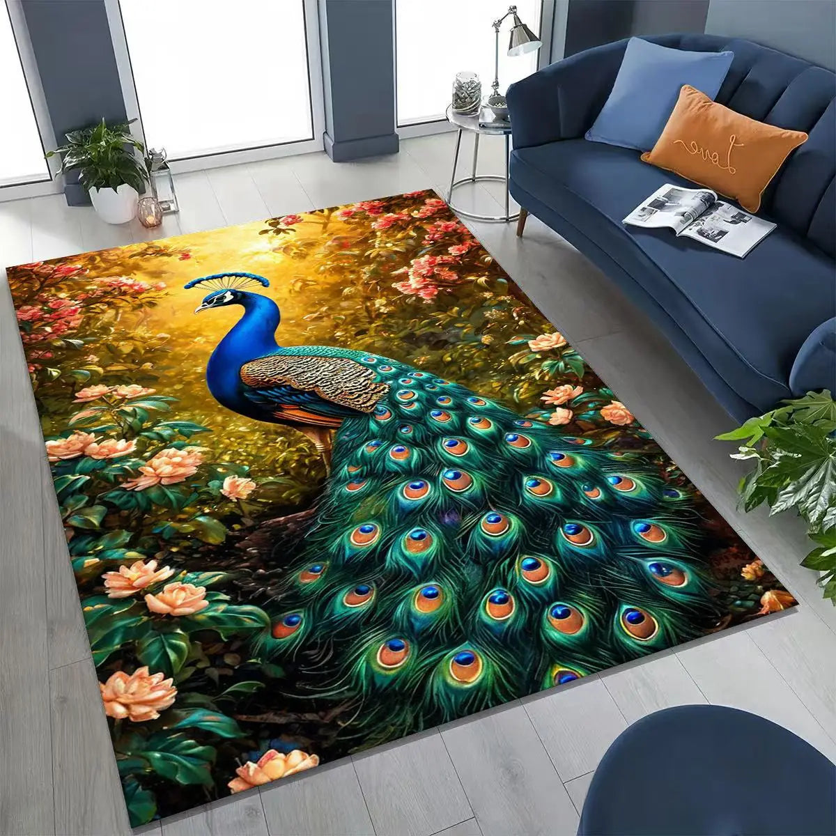 Colorful Peacock Birds Rug