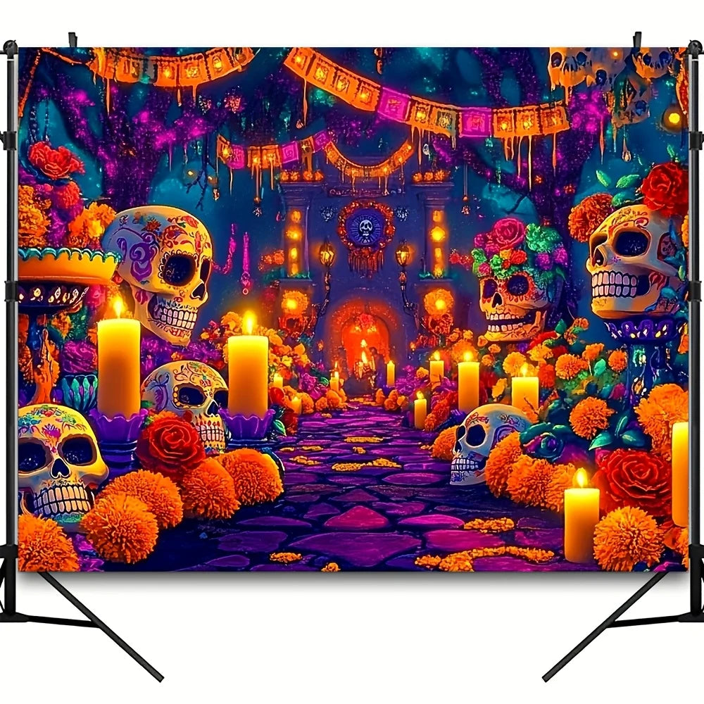 1 piece of polyester background fabric for the Day of the Dead, Mexico