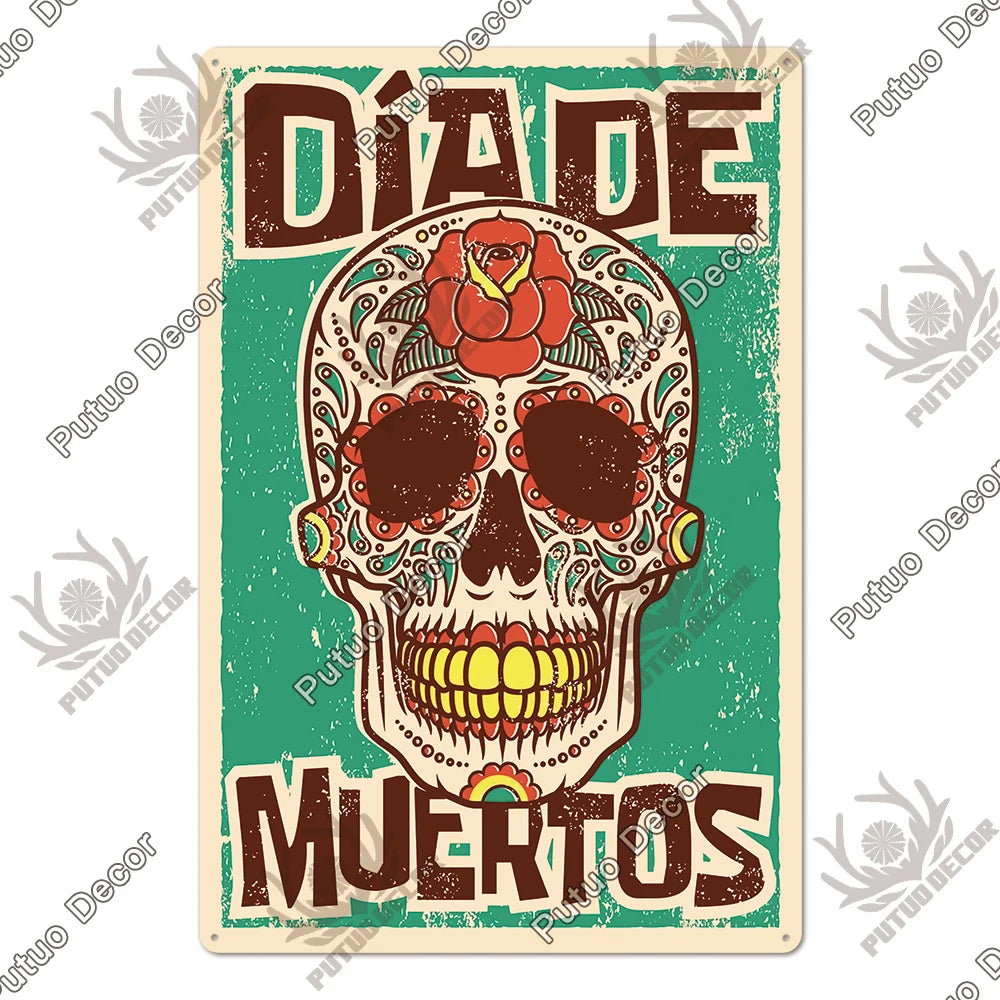 Putuo Decor Day of the Dead Tin Sign Vintage