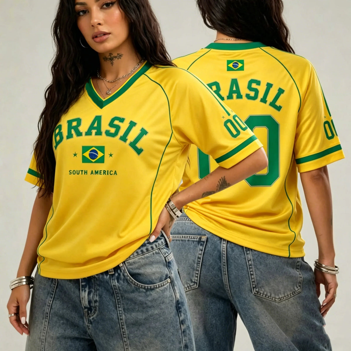 Brazil 00 Print V-Neck Tee