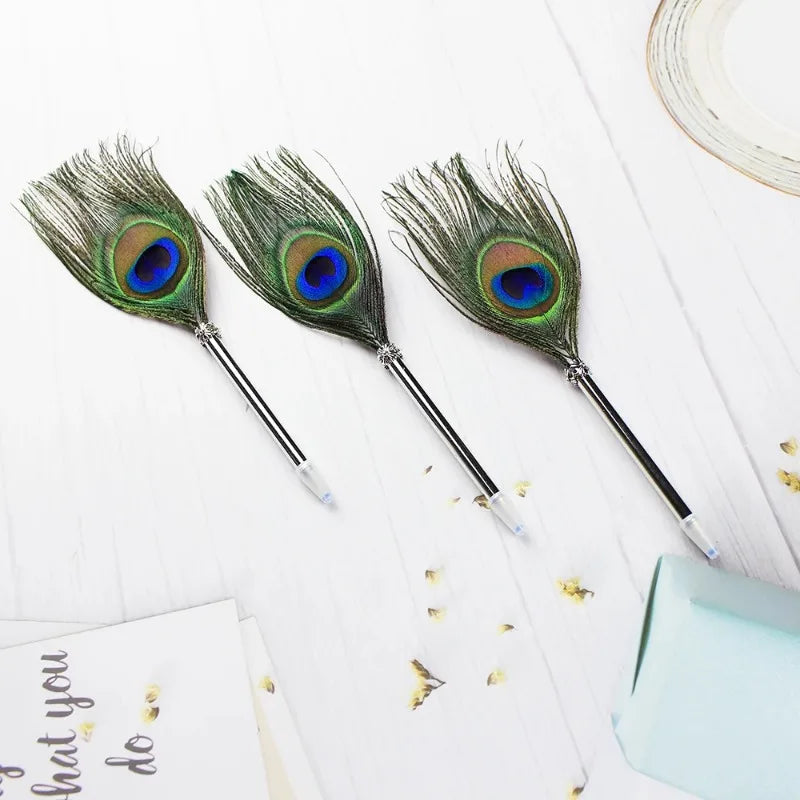 Peacock Feather Pen Black Ballpoint Pen