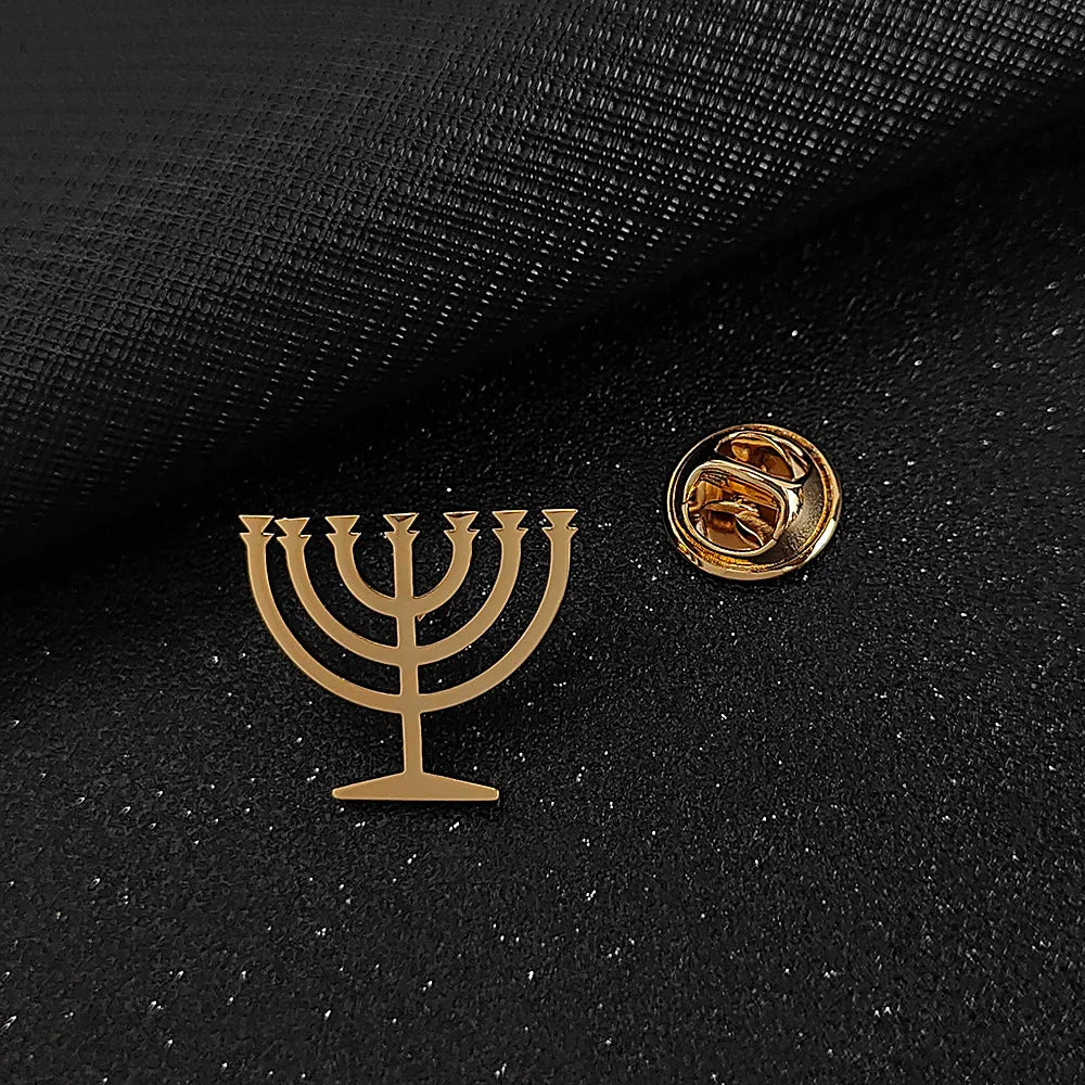 Jewish menorah men's brooch stainless steel lapel pin