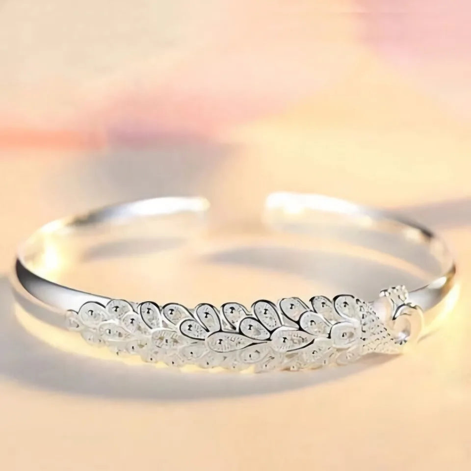 Adjustable Sterling silver elegant Peacock bracelet