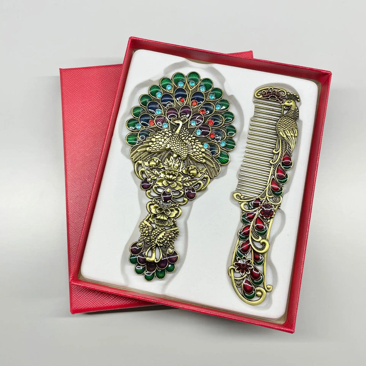 Peacock Opening Screen Handle Mirror