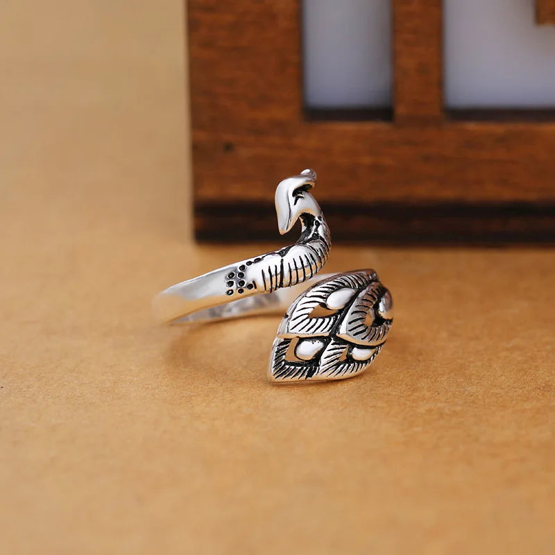 Sterling Silver Peacock Adjustable Rings