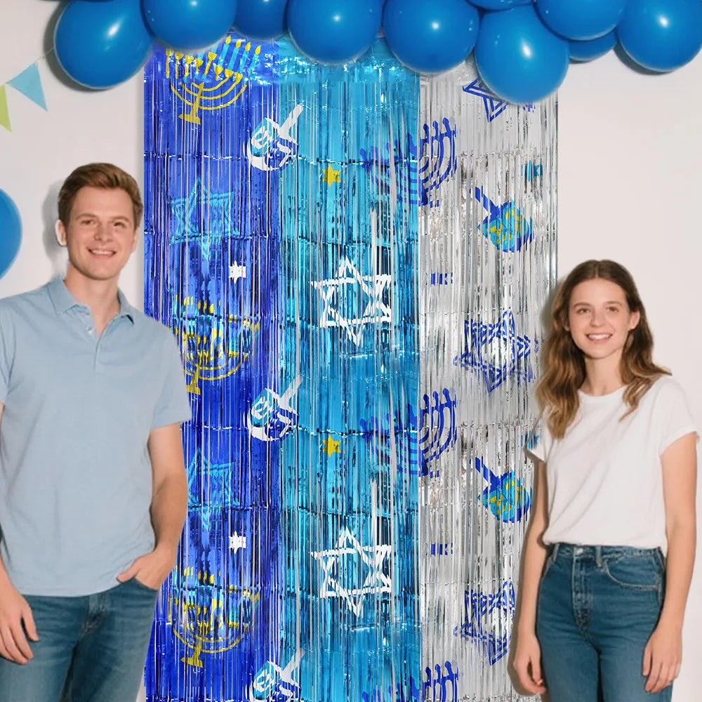 Hanukkah Rain Silk Curtains - Jewish Festival Party Decor
