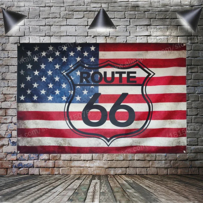 USA Flag  Banner Route 66