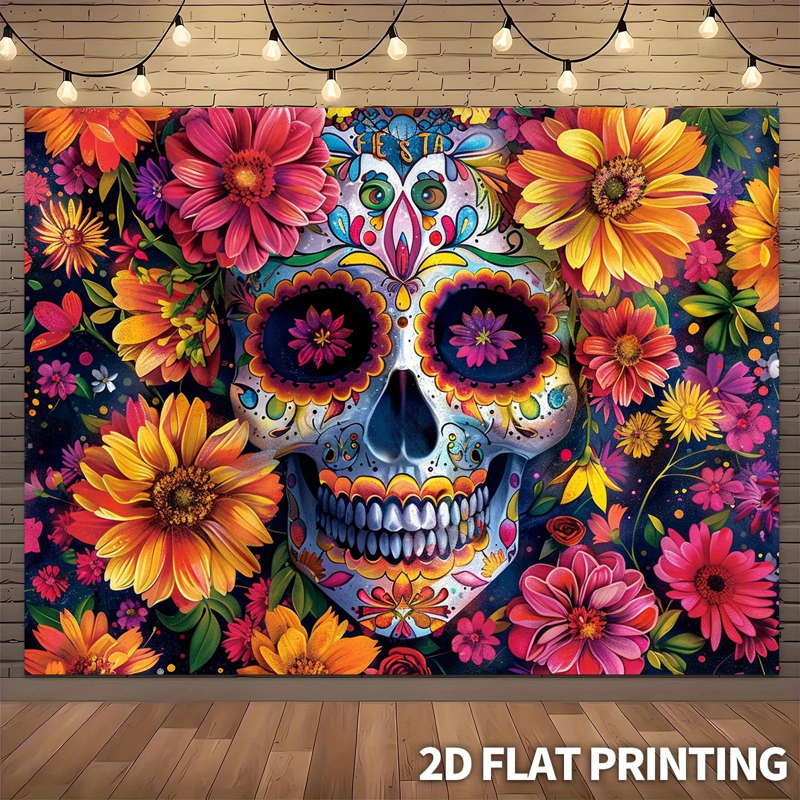 1 large sugar skull flower party banner - Mexican Day of the Dead