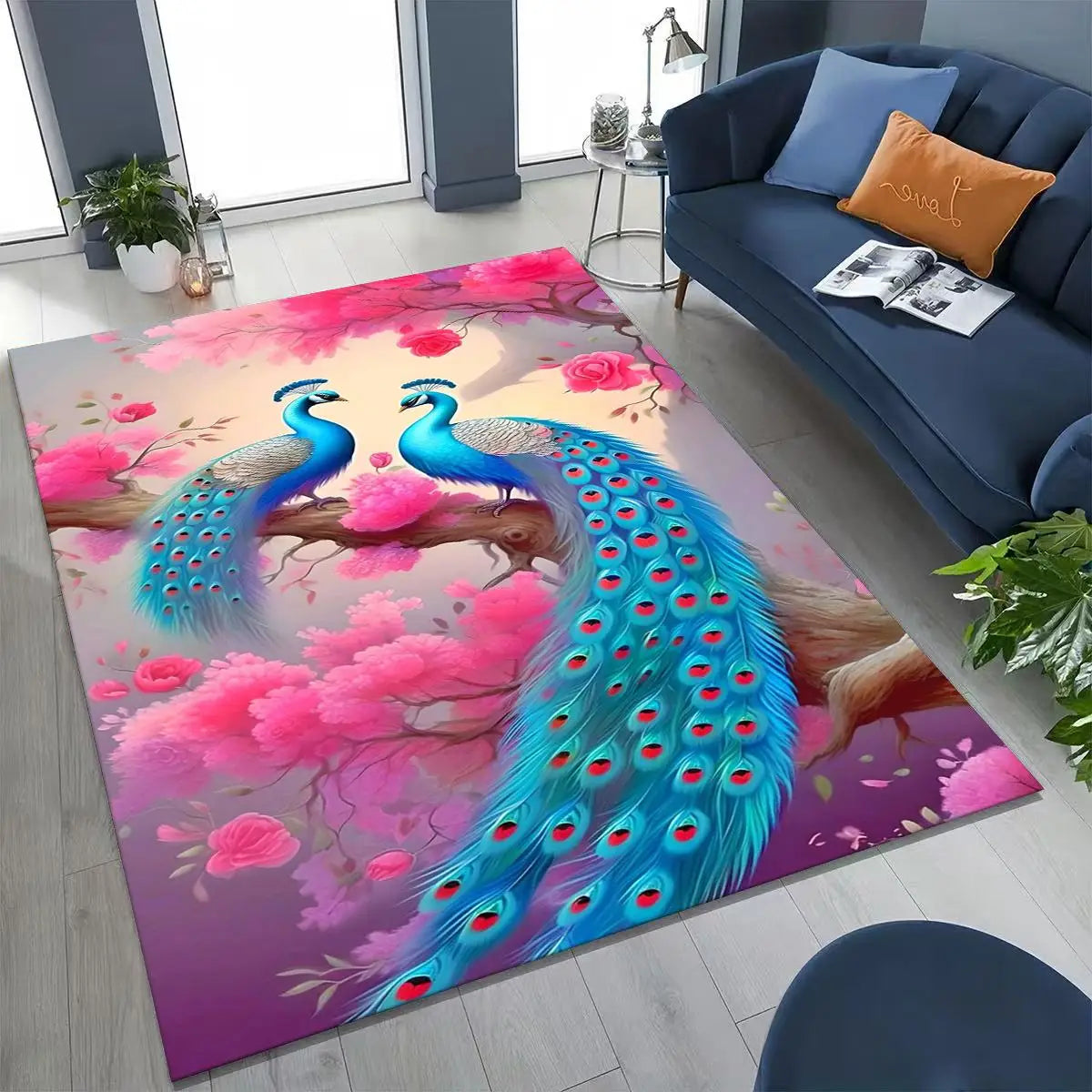 Colorful Peacock Birds Rug