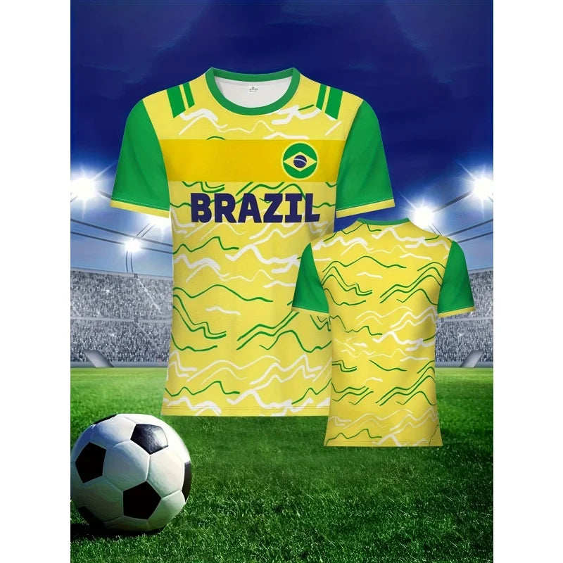 Brazil Football Pattern Tee Shirt