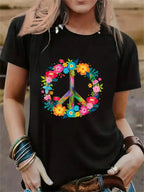 Peace Love Hippie Women's Casual Short Sleeve T-Shirt
