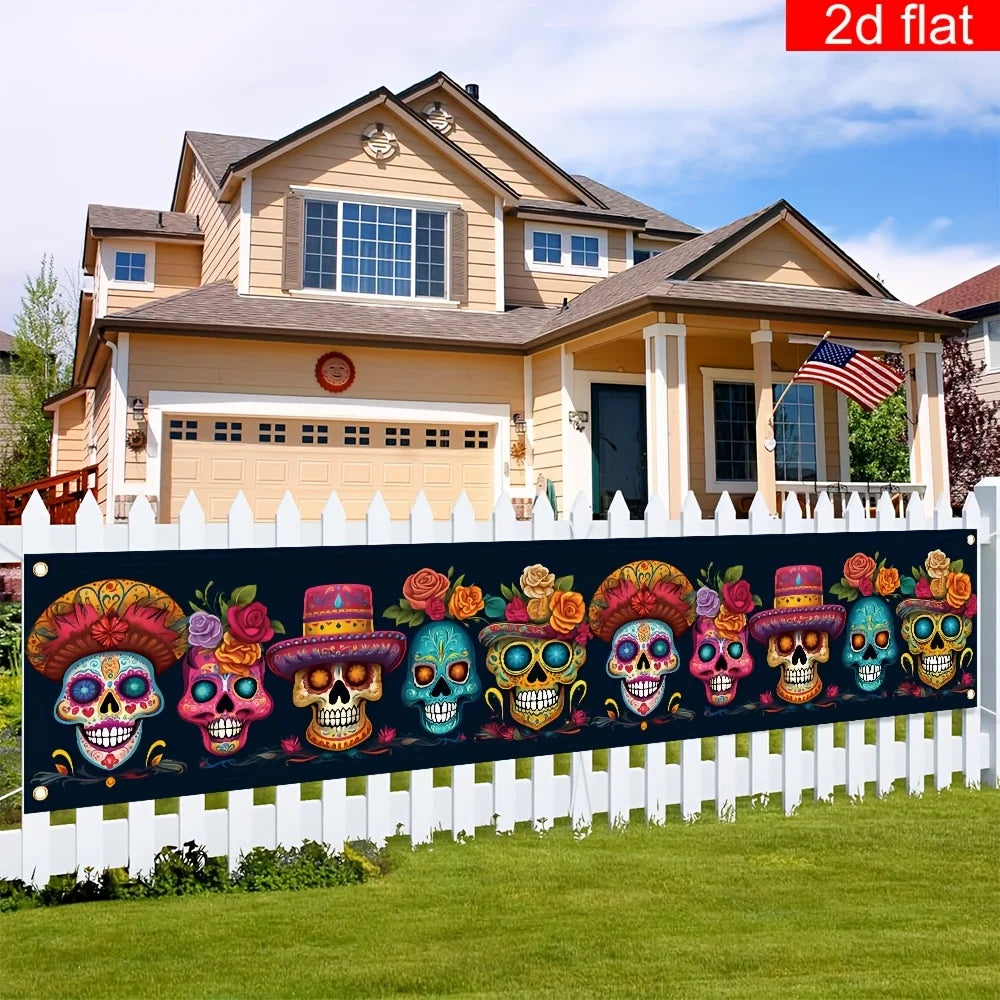 2D flat banner, 1 piece, Mexican Day of the Dead courtyard banner