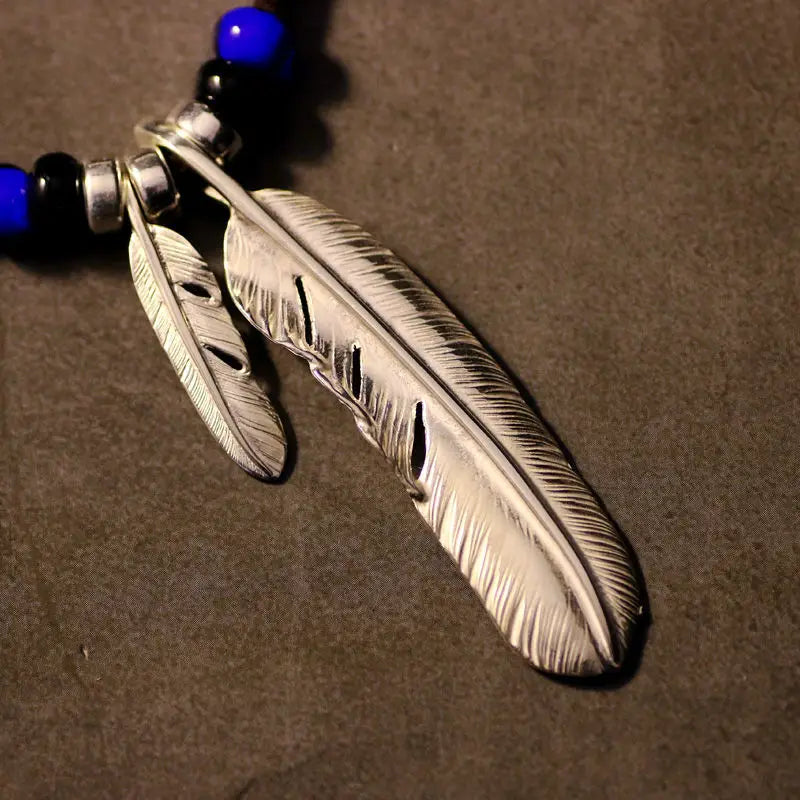 Retro Style Feather Turquoise Pendant Leather Rope Necklace