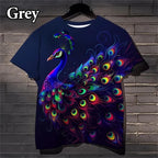 3D Peacock Feather Pattern Casual T-shirt
