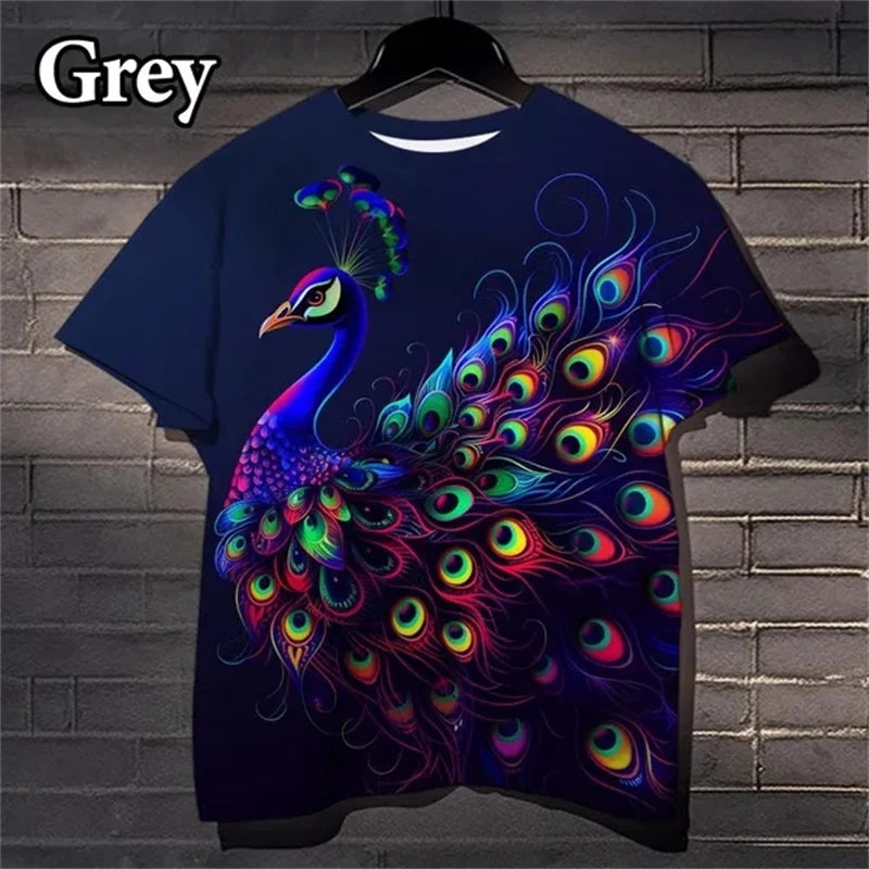 3D Peacock Feather Pattern Casual T-shirt
