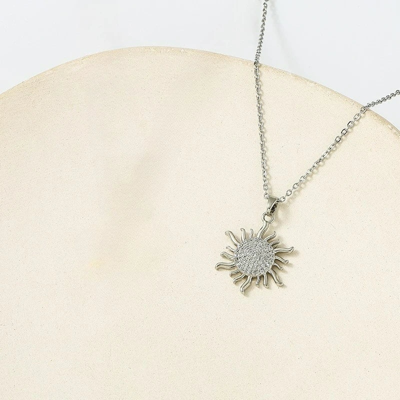 Stainless Steel Crystal Sunflower Necklace
