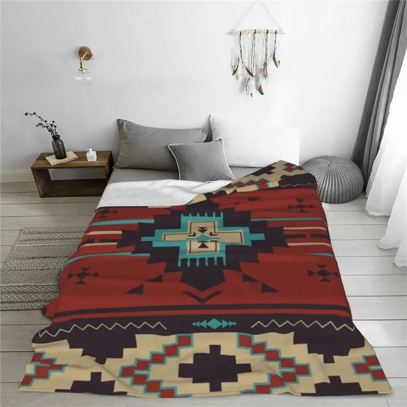 Native American Navajo Boho Aztec Pattern Blanket
