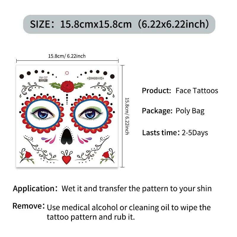 Day of the Dead Face Temporary Sticker Kit