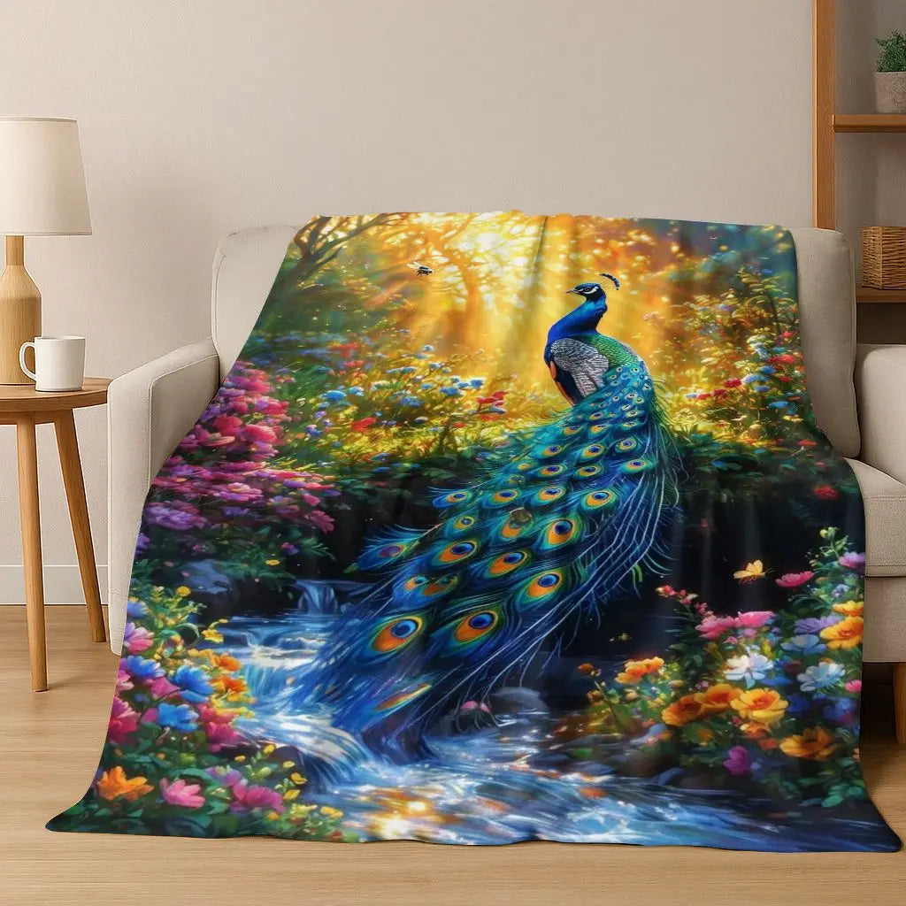 3D Colorful Peacock Birds Dream Flannel Blanket
