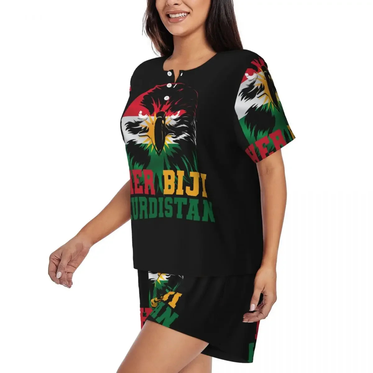 Kurdistan Flag Round Neck Short Sleeves Nightdress