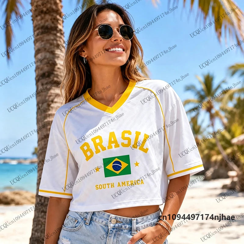 Brazil Flag Print Crop Top