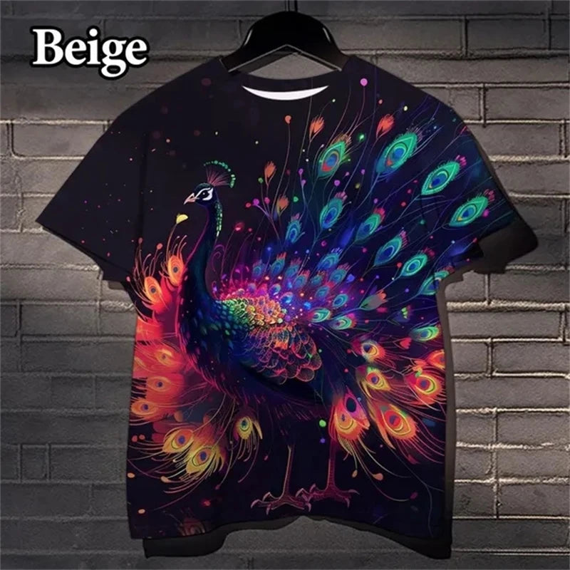 3D Peacock Feather Pattern Casual T-shirt