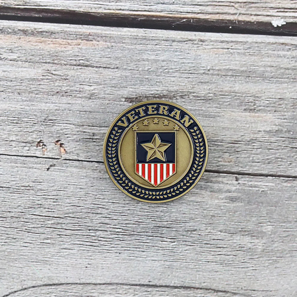 US Army Soldier Veteran Shield Circle Metal Badge