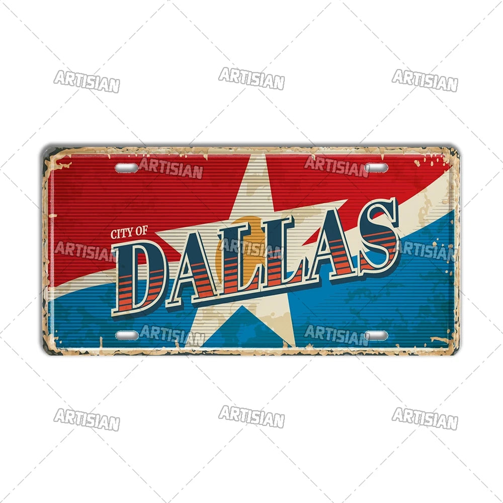 USA License Plate Landmark Metal Sign