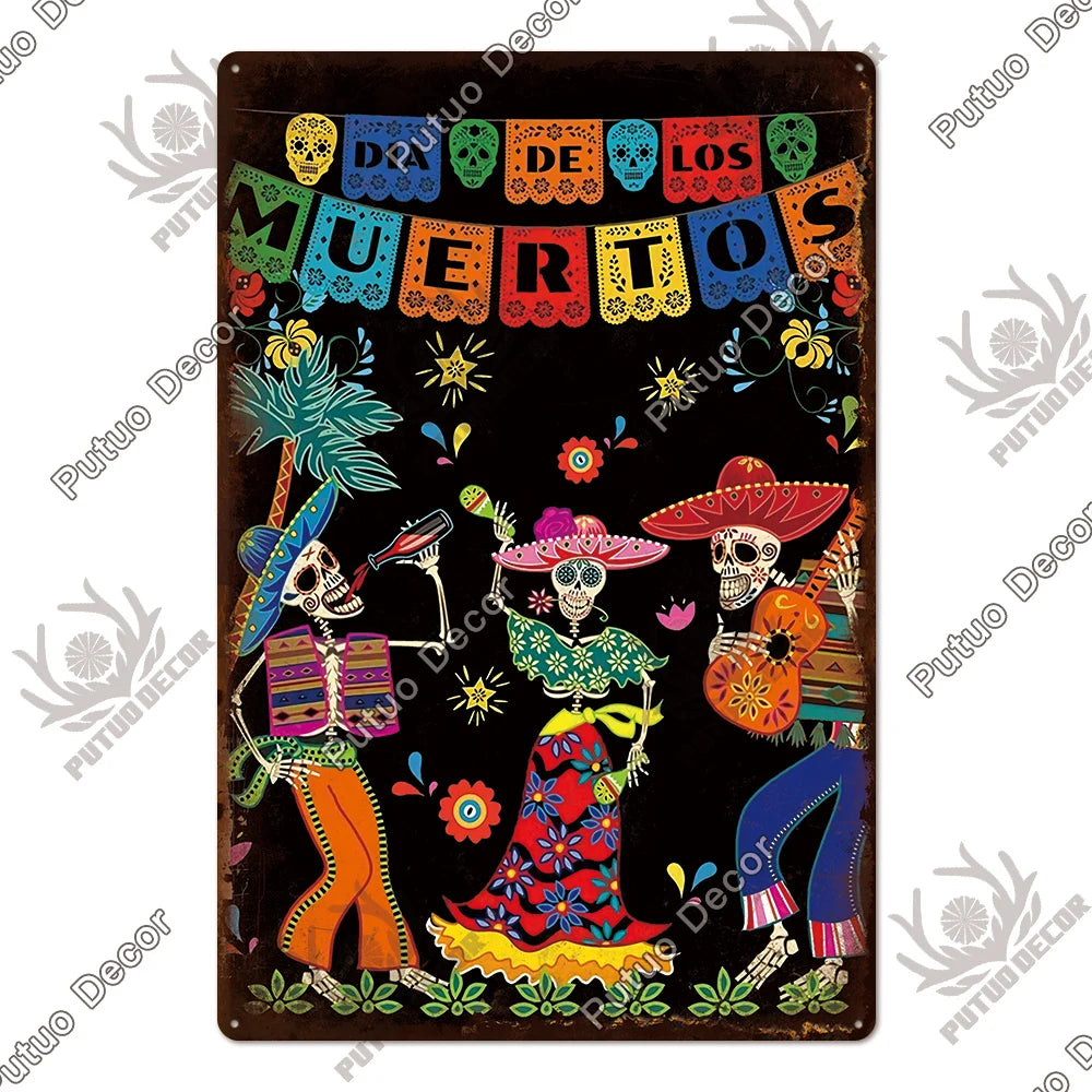 Putuo Decor Day of the Dead Tin Sign Vintage